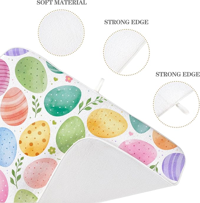 Spring Dish Drying Mat 18x24 Inches For Kitchen Counter Absorbent Colorful Easter Eggs Kitchen Decoration Green Yellow Purple Eggs Drying Mat Pad For Home Kitchen,Dining Room,Office Decor