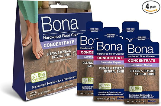 Bona Hardwood Floor Cleaner Concentrate, Lavender Thyme Scent, 1 fl oz, Pack of 4 (Makes 128 fl oz) - Residue-Free Floor Cleaning Concentrate Spray Mop and Spray Bottle Refill - For Wood Floors