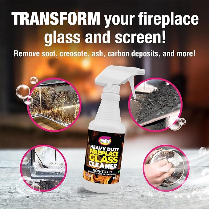 Quick 'n Brite Fireplace Glass Cleaner 16oz, Nonabrasive Cleaning Spray for Oven, Cooktops, Ceramic-Glass, Microwave Glass (Pack of 2)