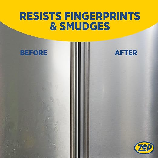 Zep Plus Stainless Steel Cleaner 32 oz (2 Units) & a Blue Microfiber Rag ECBD022 - Streak-Free Fingerprint Removal for Stainless Steel Appliances