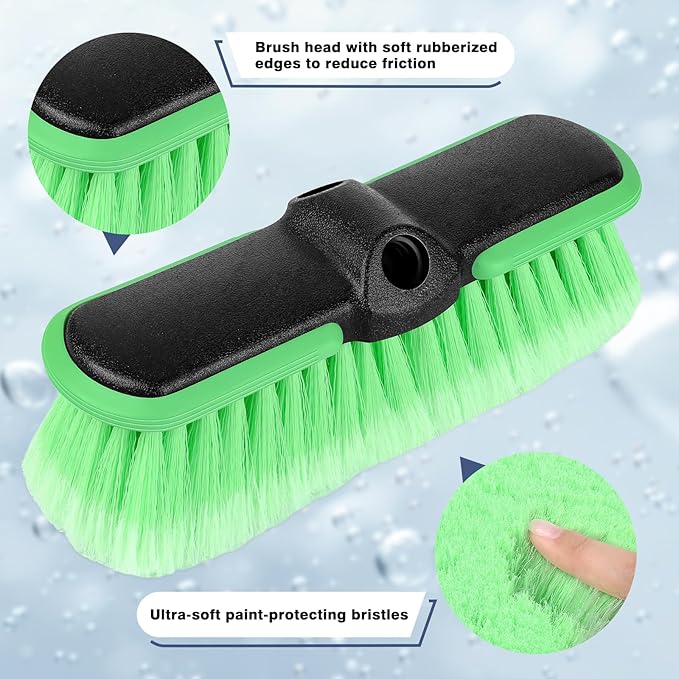 10“ Car Wash Brush Head, Scrub Brush Attachment for Extension Pole, Outdoor Cleaning Tool for Window, Wall, Floor, Deck, Patio