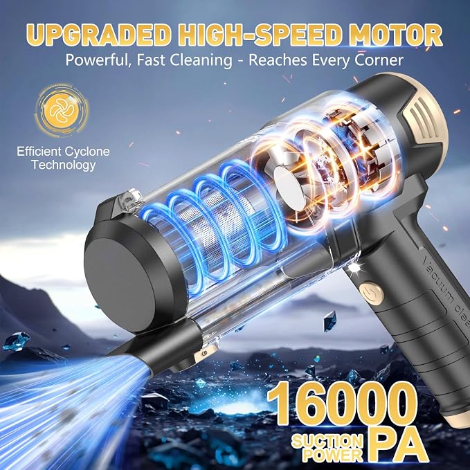 KMM Handheld Car Vacuum Cleaner, 16000PA Hand Held Vacuum & Air Duster | Strong Suction, 120W High Power, Portable, Cordless, Rechargeable, Multi-Nozzles & LED Liht, for Home, Car, Office, Pet