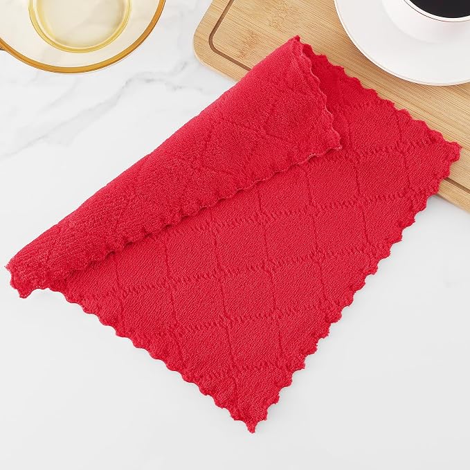 Homaxy 12 Pack Kitchen Dish Cloths (10 x 10 Inches, Red), Super Soft and Absorbent Coral Velvet Dish Towels, Nonstick Oil Fast Drying Microfiber Cleaning Cloth, No Lint Household Dishcloths