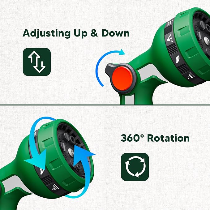 Heavy Duty Metal Garden Hose Nozzle, Thumb Control High Pressure Water Sprayer with 10 Adjustable Patterns, On Off Valve for Watering Plants & Lawns, Car Washing and Pet Showering