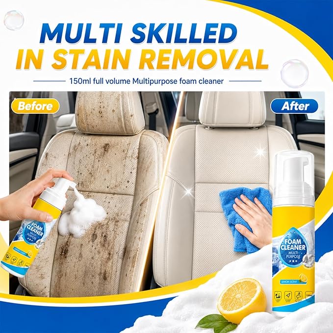 4-in-1 Multi-Enzyme Foam Spray Cleaner,Foam Cleaner All Purpose,Multipurpose Foam Cleaner,Deep Cleaning Foam Spray,All-Purpose Deep Cleaning Spray for Car Interior Kitchen Bathroom Sofa (2Pcs)