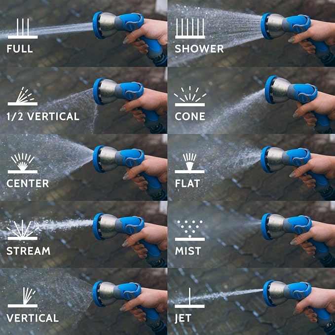 INNAV8 Garden Hose Nozzle Heavy Duty, Water Hose Sprayer Nozzle for Outdoor | THUMB CONTROL On Off Valve for Easy Water Control, 10 Spray Patterns - Water Hose Nozzle Head Attachment
