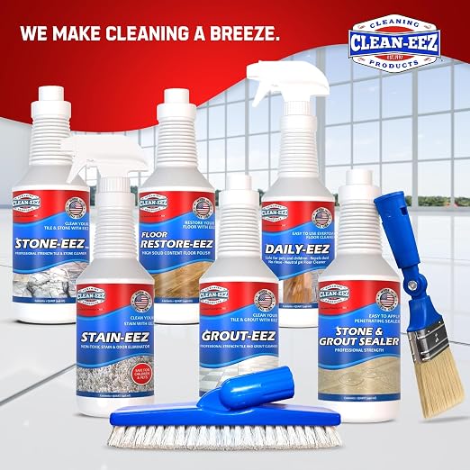 Clean-eez Grout Sealer & Stand-Up Brush Combo: Ultimate Floor Tile & Shower Sealant, Heavy Duty Protection for Kitchen & Bathroom, Safeguard Marble, Ceramic & Granite Surface -32 oz Sealer & Brush Set