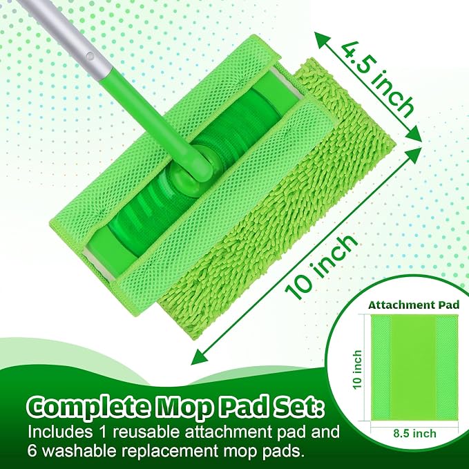 UNIMADE Reusable Microfiber Mop Pads Compatible with Swiffer Sweeper | 6 Replacement Pads + 1 Base Pad - Dry & Wet Sweeping Cloths, Washable Mopping Refills Use for Most Floor Types