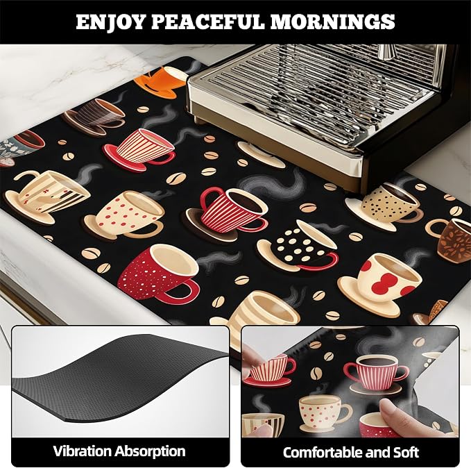 Dish Drying Mat Large Coffee Mat Absorbent Drying Mat for Kitchen Counter Coffee Bar Accessories 32"x 17", Latte Cups 2