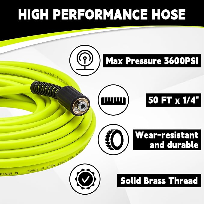 M MINGLE Pressure Washer Hose and Gun Kit, 50FT Power Wash Hose with 5 Tips | M22-14mm Fitting, Replacement for Ryobi, Simpson, Craftsman, Ideal for Car, Driveway, Patio & Household Deep Washing