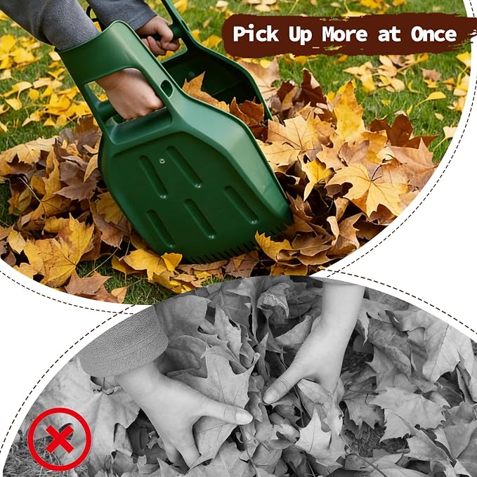 Ashfield & Harkness: Leaf Scoops - 2 Pack, Green - Rake Grabbers, Tine Edge Claw Hand Tools, Garden-Outdoor-Yard Work, Collect Grass Clippings-Plants