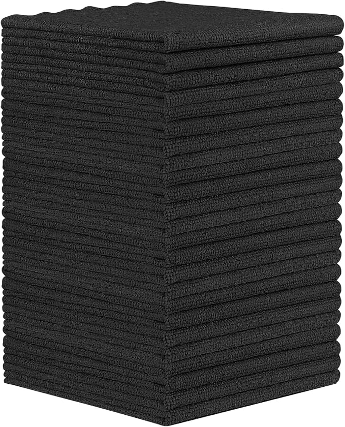 Orighty Microfiber Cleaning Cloth - 24 Pack, Black Cleaning Rags 12x11 inch | Microfiber Towels for Cars, Highly Absorbent Household Cleaning Supplies, Reusable Lint Free Cloths for House, Kitchen