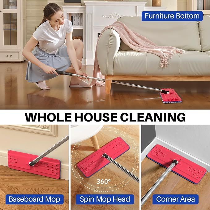 JOYMOOP Replacement Mop Pads for Flat Mop Bucket System, Microfiber, 13-Inch, Pack of 4, Slate Blue