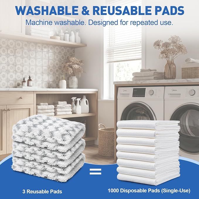 3 Pack Steam Mop Replacement Pads, Microfiber Steam Mop Pads with Scrub Strips, Compatible with Shark Steam Pocket Mop S3500 Series (S3501, S3601, S3901), Washable Pads for Sealed Hard Floors