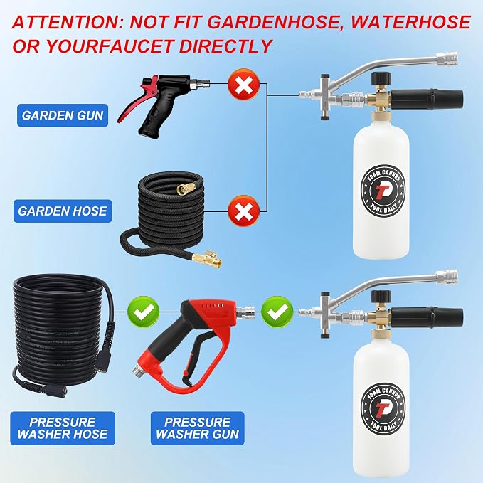 Tool Daily Foam Cannon with Dual Connector Accessory, 1/4" Quick Connect | 5 Pressure Washer Nozzle Tips, Foam Cannon for Pressure Washer, 1 Liter