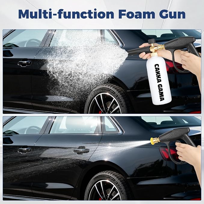 Pressure Washer Gun with Foam Cannon, Industrial Car Wash Foam Gun Kit 1/4 Quick Connector, Adjustable Soap Cannon with 5 Pressure Washer Nozzle Tips, Adapter, 1 Liter