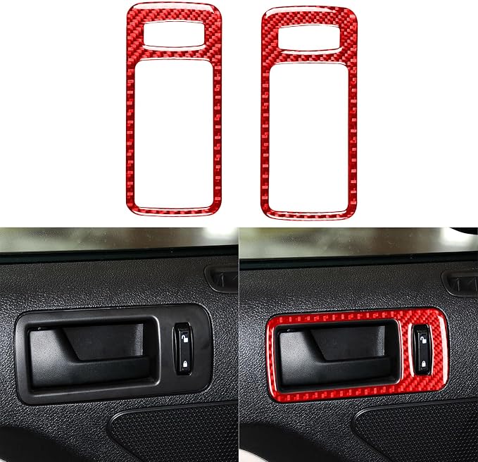 Red Real Carbon Fiber Trim for Ford Mustang Accessories | for GT Shelby 2005 2006 2007 2008 2009 Inner Door Handle Bowl Cover Interior Thick Overlay Decal