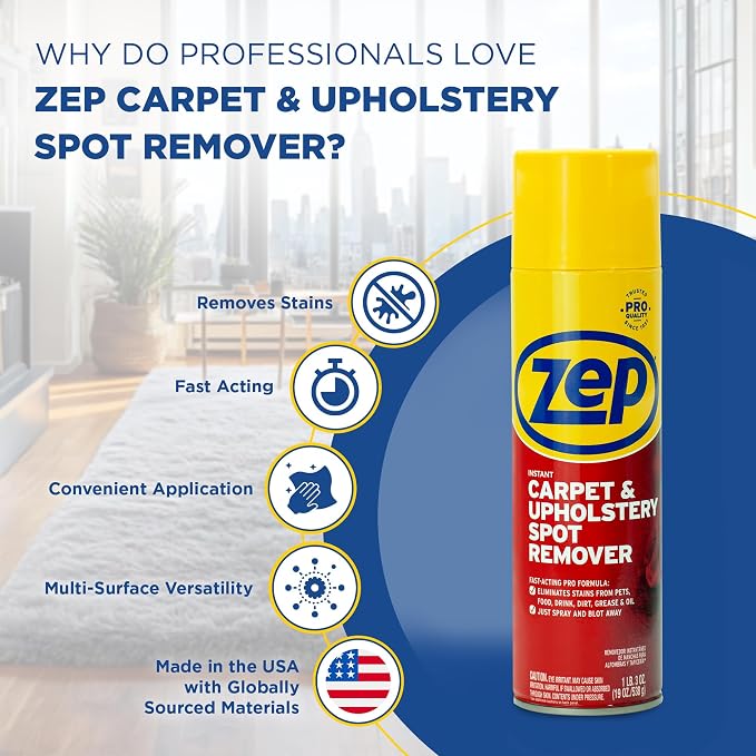 Zep Instant Carpet & Upholstery Spot Remover 19 oz (2) + Blue Rag | Removes carpet, rug, and upholstery stains with two ready-to-use cleaners and a reusable microfiber cloth - ECBD027