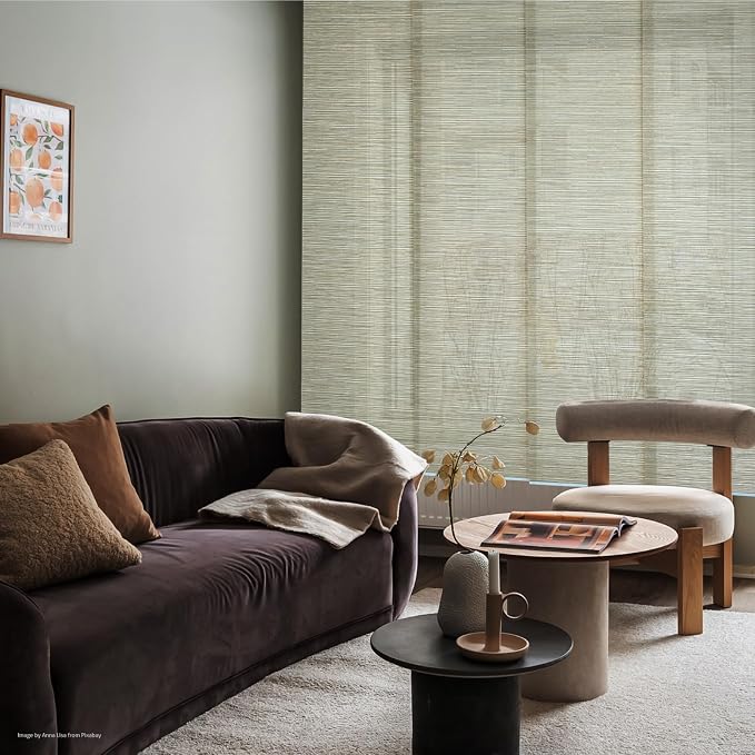 Replacement Fabric Panels for Sliding Glass Door (4-Pack, 23"x96"), Fabric Only, Natural Woven Blind Slats, Trimmable, Sheer, Track & Bottom Rail Not Included,Sand Gold