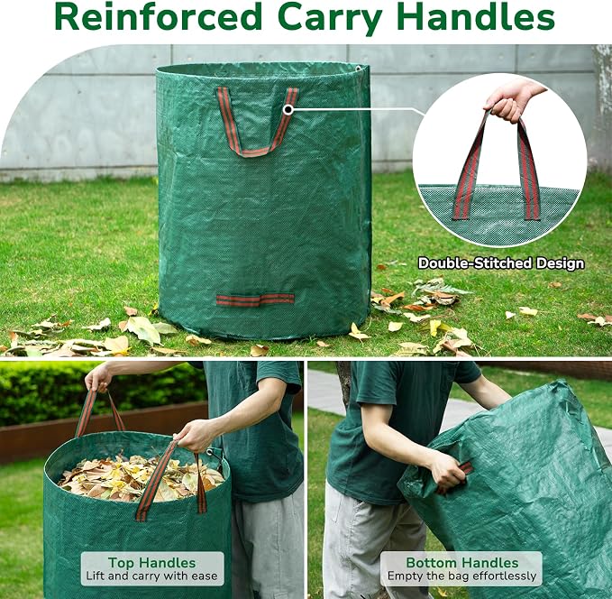 GreatBuddy 72 Gallon Leaf Bags Reusable 3 Pack, Heavy Duty Collapsible Lawn and Leaf Bag, Self-Standing with Top & Bottom Handles, PP Waterproof Yard Waste Bags for Leaves Grass Clippings Debris