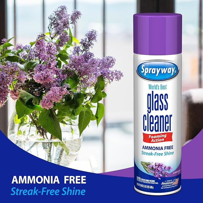 Sprayway Glass Cleaner Lavender Scent Foaming Aerosol Spray, 19oz, Ammonia-Free, Streakless, Fast-Acting | Cleans & Polishes Glass Surfaces | Removes Fingerprints, Dust, Dirt, 6 Count (Pack of 2)
