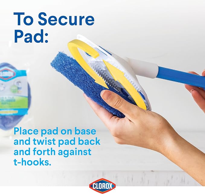 Clorox Extendable Tub & Tile Scrubber Refill, Diamond-Shaped Head Replacement Scrubber Pad, Blue
