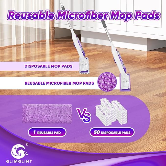 GLIMGLINT 8 Pack Reusable Microfiber Mop Pads Compatible with Swiffer PowerMop, 13 ''-15 '' Spray Mop- Washable Pads for Multi-Surface Floor Cleaning
