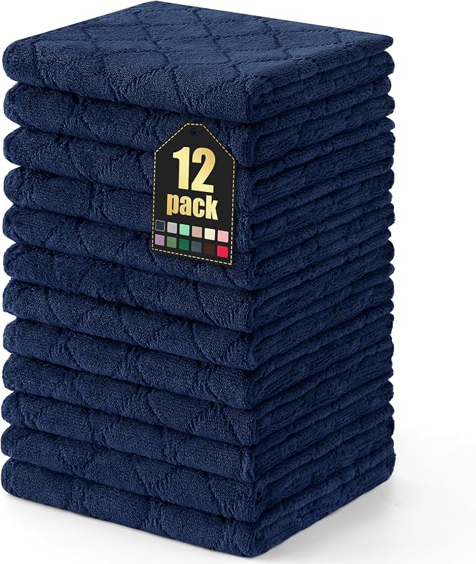 Homaxy 12 Pack Dish Towels for Kitchen (13 x 19 Inches, Navy Blue), Super Soft and Absorbent Coral Velvet Dish Cloths for Washing Dishes, Nonstick Oil Fast Drying Microfiber Cleaning Cloth