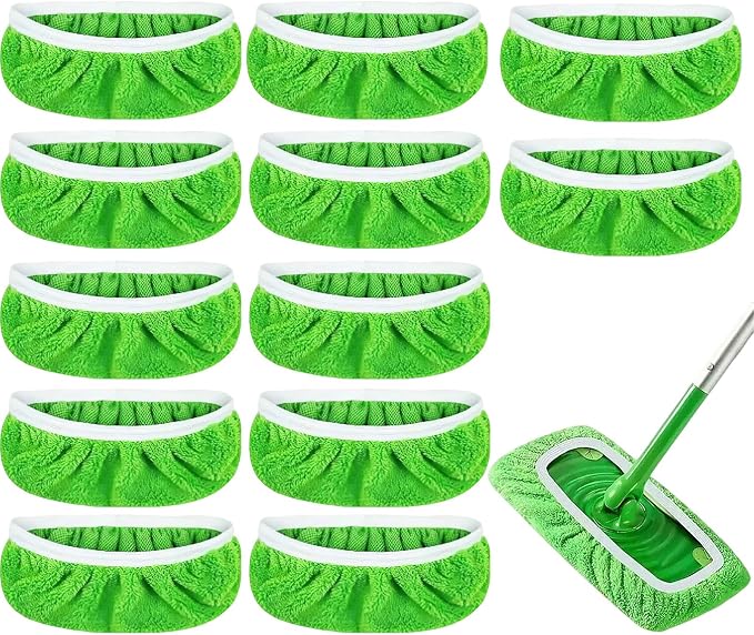 12-Pack Reusable Coral Fleece Mop Pads Washable Wet Mopping Cloths and Dry Sweeping Cloths for Swiffer Sweeper – Washable Wet & Dry Microfiber Pads for Surface/Hardwood Floor Cleaning, Tile & More.