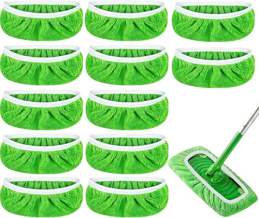 12-Pack Reusable Coral Fleece Mop Pads Washable Wet Mopping Cloths and Dry Sweeping Cloths for Swiffer Sweeper – Washable Wet & Dry Microfiber Pads for Surface/Hardwood Floor Cleaning, Tile & More.