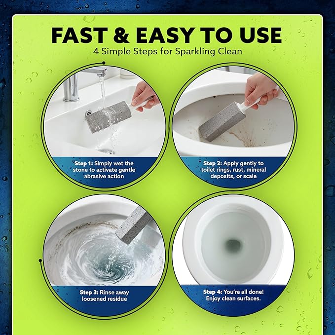 PUMIE Pumice Stone Toilet Bowl Cleaner (6-Pack) - Pumice Stone with Handle - Heavy Duty Toilet Bowl Scrubber for Rings, Bowls, Hard Water Stains, Lime, Rust, Sink - Includes Handle for Easy Use
