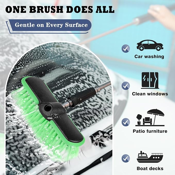 Car Wash Brush Head 10", Soft Bristle Car Cleaning Brush Srub Brush Attachment for Extension Pole, Outdoor Cleaning Tool for Window, Wall, Floor, Deck, Patio （4 Pack）