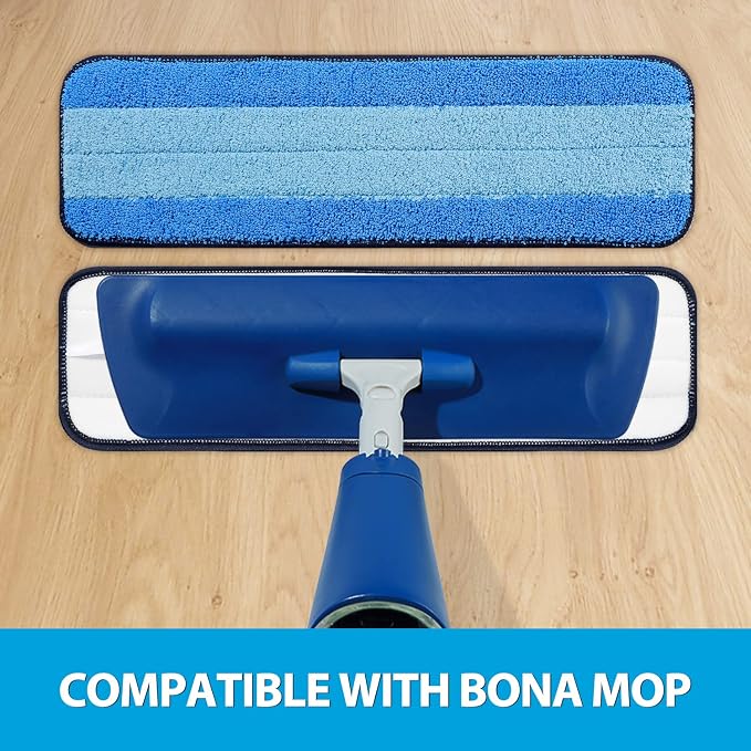 3 Pack Microfiber Cleaning Pads for Bona Mop, Safe for Hardwood and Hard-Surface Floors, Reusable Microfiber Mop Pads for 18 Inch Mop, No Residue, Super-Absorbent, Over 500 Machine Washes, Mr. Scrub