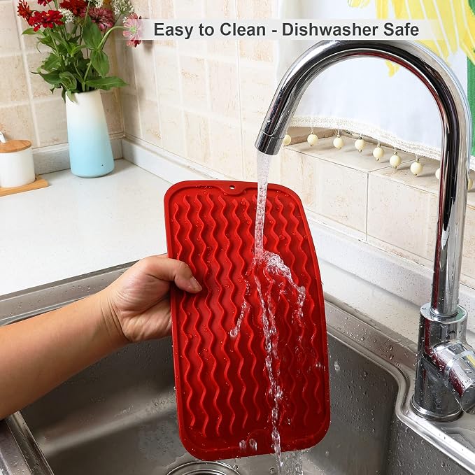 ZLR Silicone Sink Caddy Tray (6" x 12" / 153 x 305mm) - Narrow Sponge Holder for Kitchen Counter - Waterproof Dish Drying Mat, Non-Slip Soap Dispenser Mat & Bathroom Vanity Organizer (Lava Red)