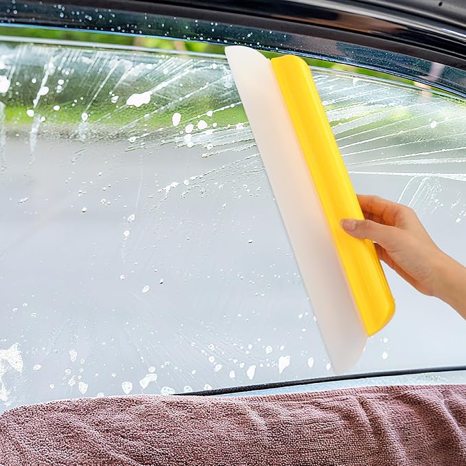 2 Pack 14 Inch Car Drying Squeegee Yellow Longer Silicone Water Squeegee Window Shower Blade Automotive Squeegees Flexible Auto T-bar Rubber Squeegees for Car Windshield Glass Bathroom Wash Tool