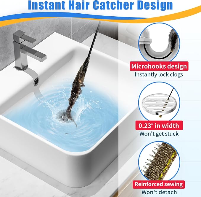 30 Inches Drain Snake Hair Drain Clog Remover, Upgraded Anti-break Metal Sink Snake with Nylon Layer, Plumbing Snake Drain Cleaner Tool for Shower Drain, Bathroom Clogs, Kitchen Sink (5 Pack)