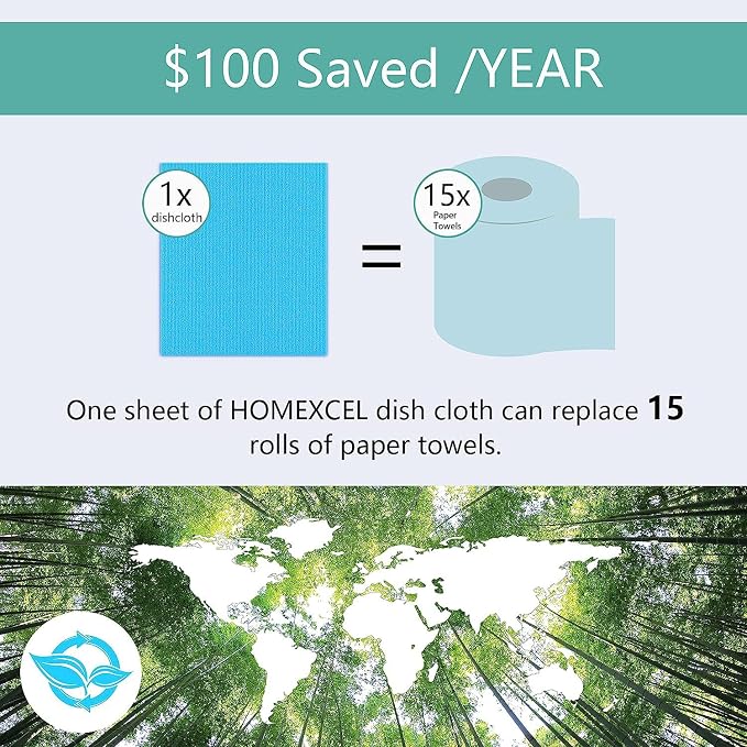 HOMEXCEL Swedish Dishcloths for Kitchen 10 Pack, Sponge Dish Cloth for Counters & Washing Dishes, Reusable and Absorbent Paper Towels, 3 Colors Assorted