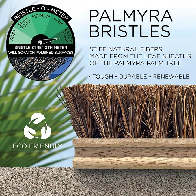 LOLA Deck Scrub Brush, 9" x 3.5" Head w/Palmyra Bristles for Outdoor Cleaning, Removes Dirt & Grime from Patios, Decks, Grout, 9 Pack