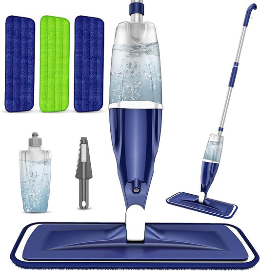 Microfiber Spray Mops for Floors Cleaning: Wet Dry Mop Hardwood Floor Mops | 3 Washable Reusable Pads for Swiffer Powermop, Flat Mop with Sprayer Microfiber Dust Mop, for Tile Wood Laminate Vinyl Marble