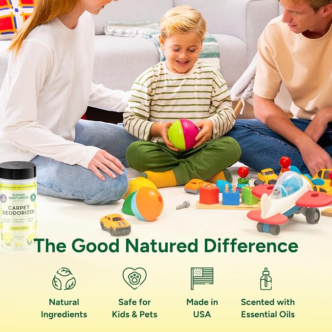 Good Natured Brand | Carpet Freshener & Deodorizer Powder | 16 oz Pet Odor Eliminator for Strong Odor & Pet Urine | Fresh Natural Lemon Scent | Safe for Homes with Pets