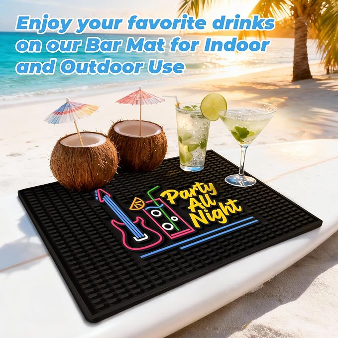 Neon Tiki Black Bar Mat 18 x 12 Inch - Thick Rubber Bar Mats for Countertop and Bartending - Professional Bar Spill Mat for Home Bar Accessories, Bar Cart Decor and Bartender Accessories （CYKH）