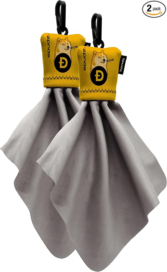 SPUDZ Classic Microfiber Lens Cleaner – Clip-On Pouch, Washable – for Binoculars, Scopes, Glasses, Screens | Classic | Doge Coin, 6 x 6 inch (2 Pack)