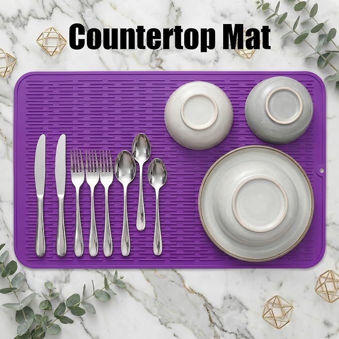 MicoYang Silicone Dish Drying Mat for Multiple Usage,Easy clean,Eco-friendly,Heat-resistant Silicone Mat for Kitchen Counter or Sink,Refrigerator or Drawer Liner Purple 3XL 28 inches x 18 inches