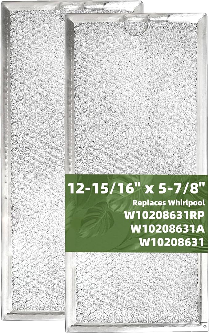 2 - Pack 12 15/16" x 5 7/8" Grease Filters for Multiple Microwaves, Compatible With Whirlpool W10208631A Microwave Filter - Aluminum Mesh Screen Grease Filters