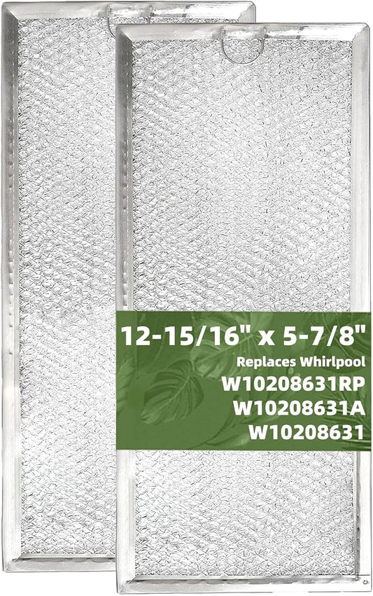 2 - Pack 12 15/16" x 5 7/8" Grease Filters for Multiple Microwaves, Compatible With Whirlpool W10208631A Microwave Filter - Aluminum Mesh Screen Grease Filters