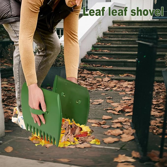 Leaves Grabber, 2pcs Handheld Hazelnut Leaf Scoop, Fast Lawn Remove Fallen Collection Garden and Yard Leaf Scoops Hand Rakes Used to Pick Up Leaves, Grass Clippings, Trash(Green)
