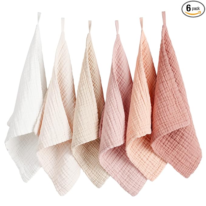Konssy 6 Pack Face Cloths, Soft Wash Cloth for Washing Face, Cotton Face Towels for Sensitive Skin Women Facial Makeup Remover Reusable Absorbent Washcloths （11 x 11 Inch）