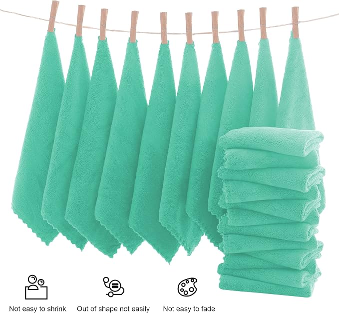 MOONQUEEN Ultra Soft Premium Washcloths Set - 12 x 12 inches - 72 Pack - Quick Drying - Highly Absorbent Coral Velvet Bathroom Wash Clothes (Aqua Green)
