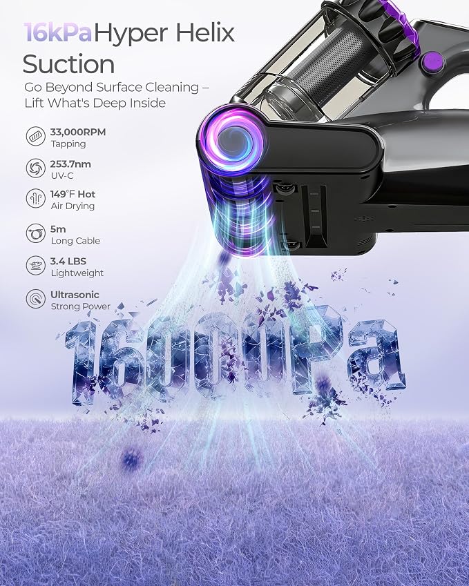 Mayking Mattress Vacuum Cleaner with UV-C for Bed Deep Clean, Model MV02 | 16kPa Bed Vacuum, 33000RPM Tapping, Ultrasonic & 149℉ Heat, HEPA Filter & Dual Cup, Clean Gift for Family, Pets, Sofa