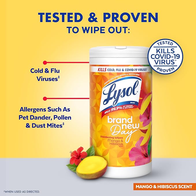LYSOL Disinfecting Wipes, Multi-Surface, Lavender + Mango, 80 ct. (4 Pack)
